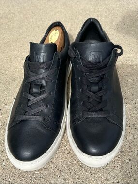 Bruno Magli Black Leather Low-Top Sneakers with White Sole